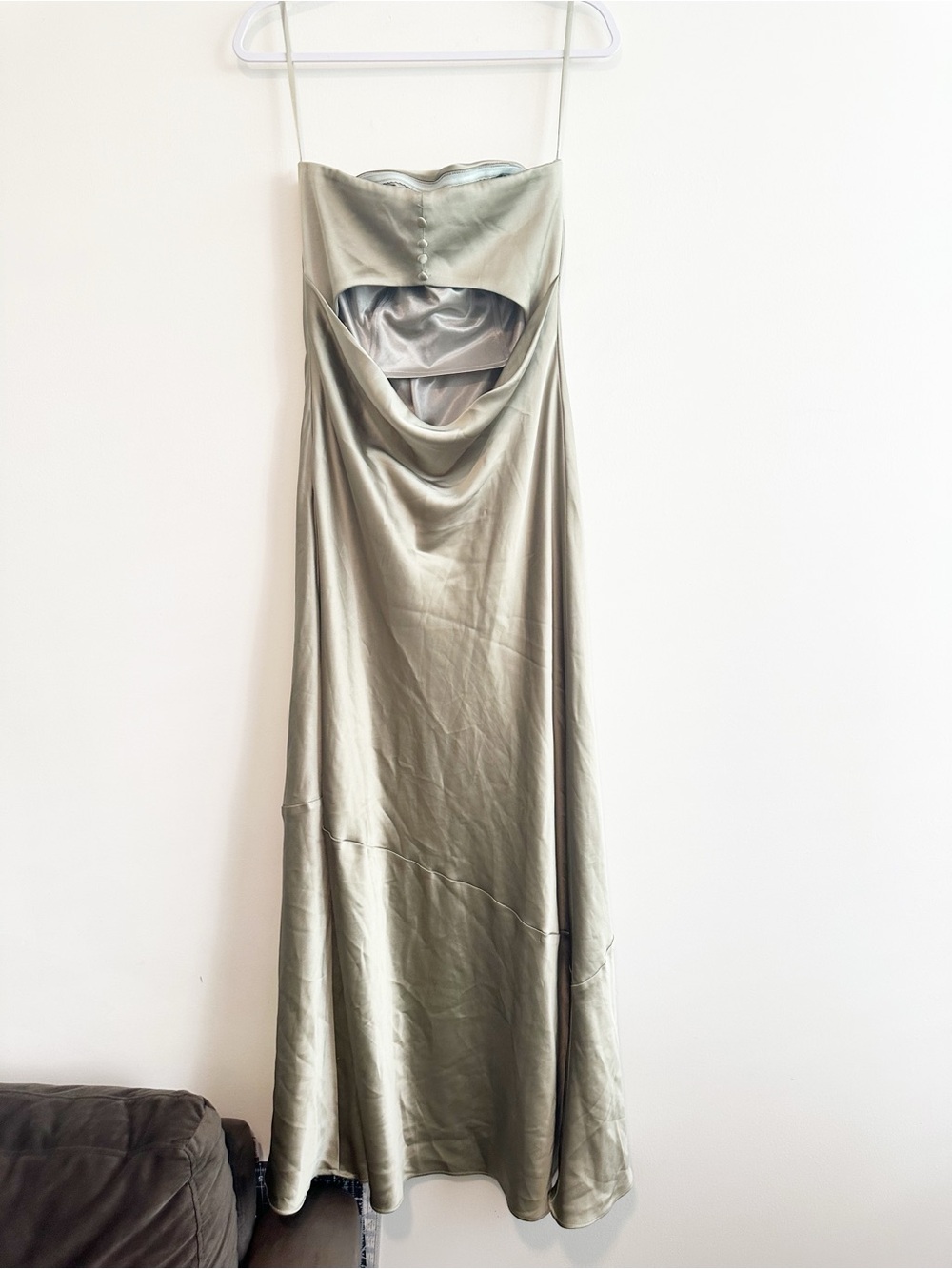 Revelry Satin Leo Dress in Silver Sage Sz 8 - Picture 10 of 14